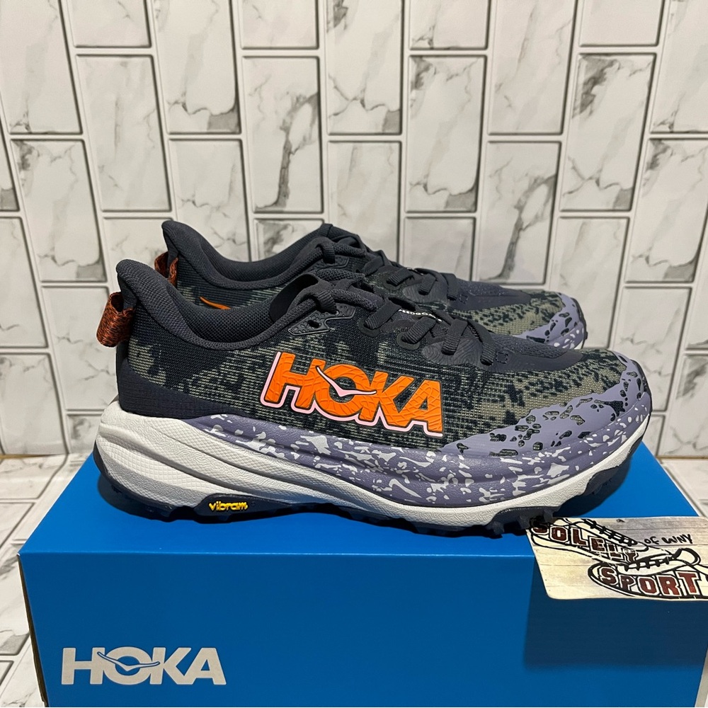 New Hoka One One Speedgoat 6 Hiking Trail Running Shoes Purple Blue Grey Womens